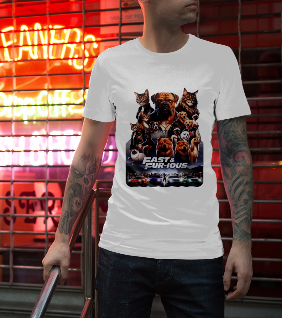 Fast & Fur Ious Dogs And Cats Mashup With Cars T-Shirt
