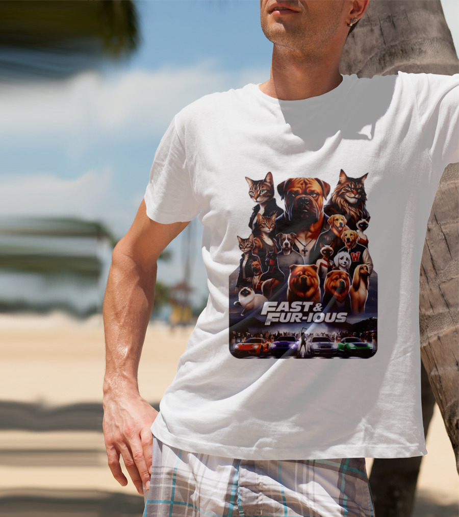 Fast & Fur Ious Dogs And Cats Mashup With Cars T-Shirt