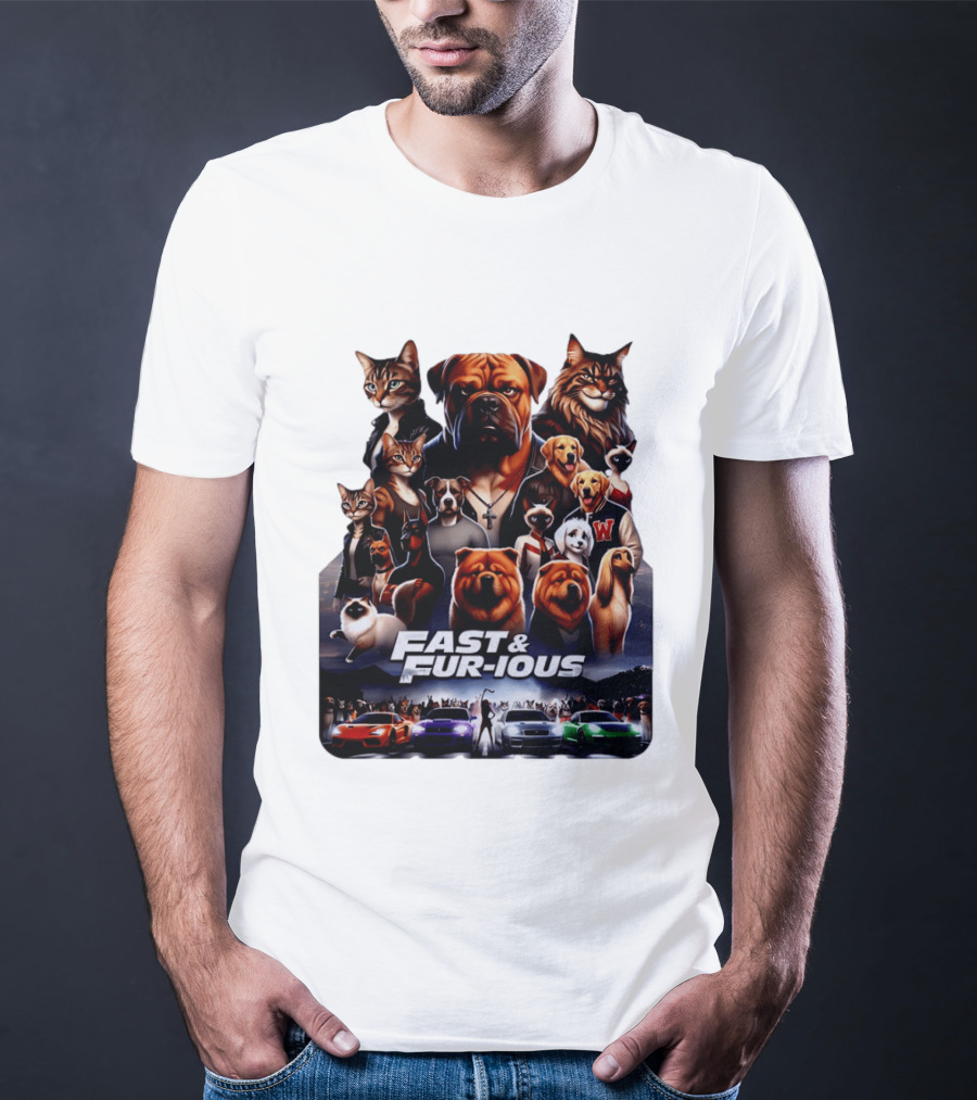 Fast & Fur Ious Dogs And Cats Mashup With Cars T-Shirt