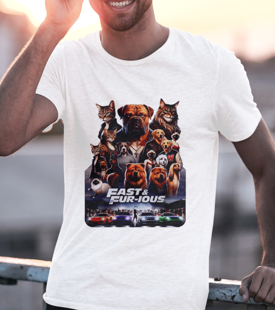 Fast & Fur Ious Dogs And Cats Mashup With Cars T-Shirt