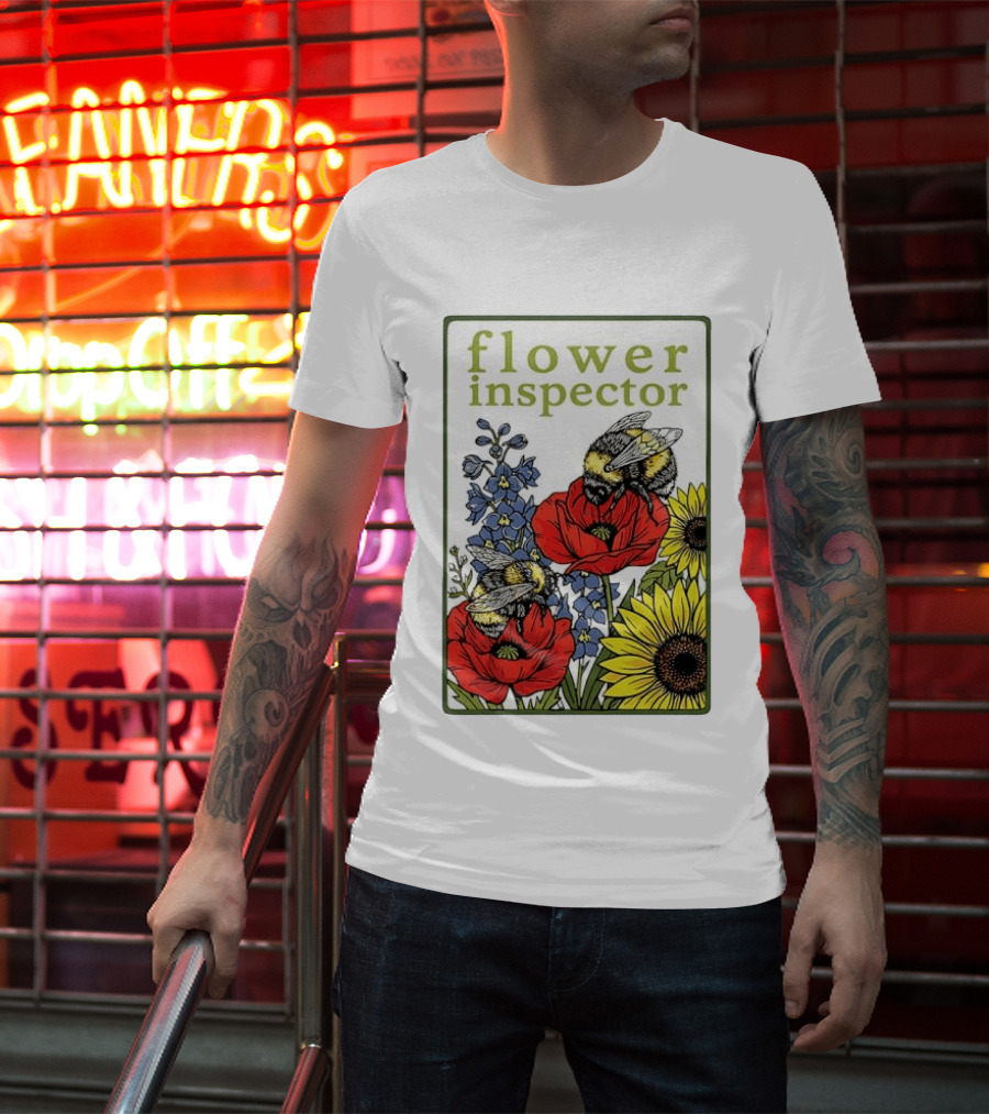 Flower Inspector Bees On Poppy Sunflower Bluebell Blossom T-Shirt