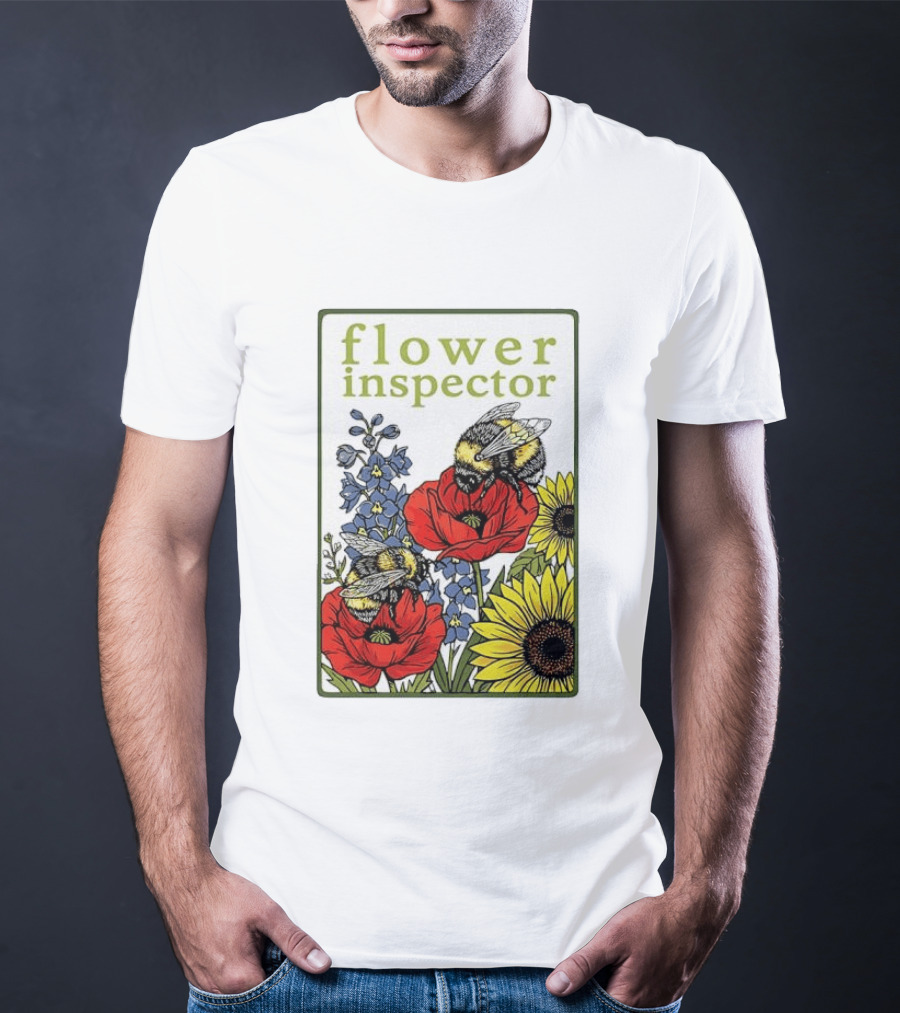 Flower Inspector Bees On Poppy Sunflower Bluebell Blossom T-Shirt