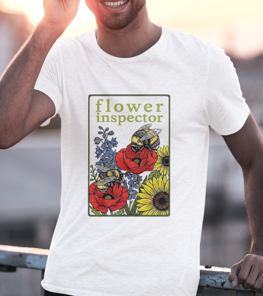 Flower Inspector Bees On Poppy Sunflower Bluebell Blossom T-Shirt