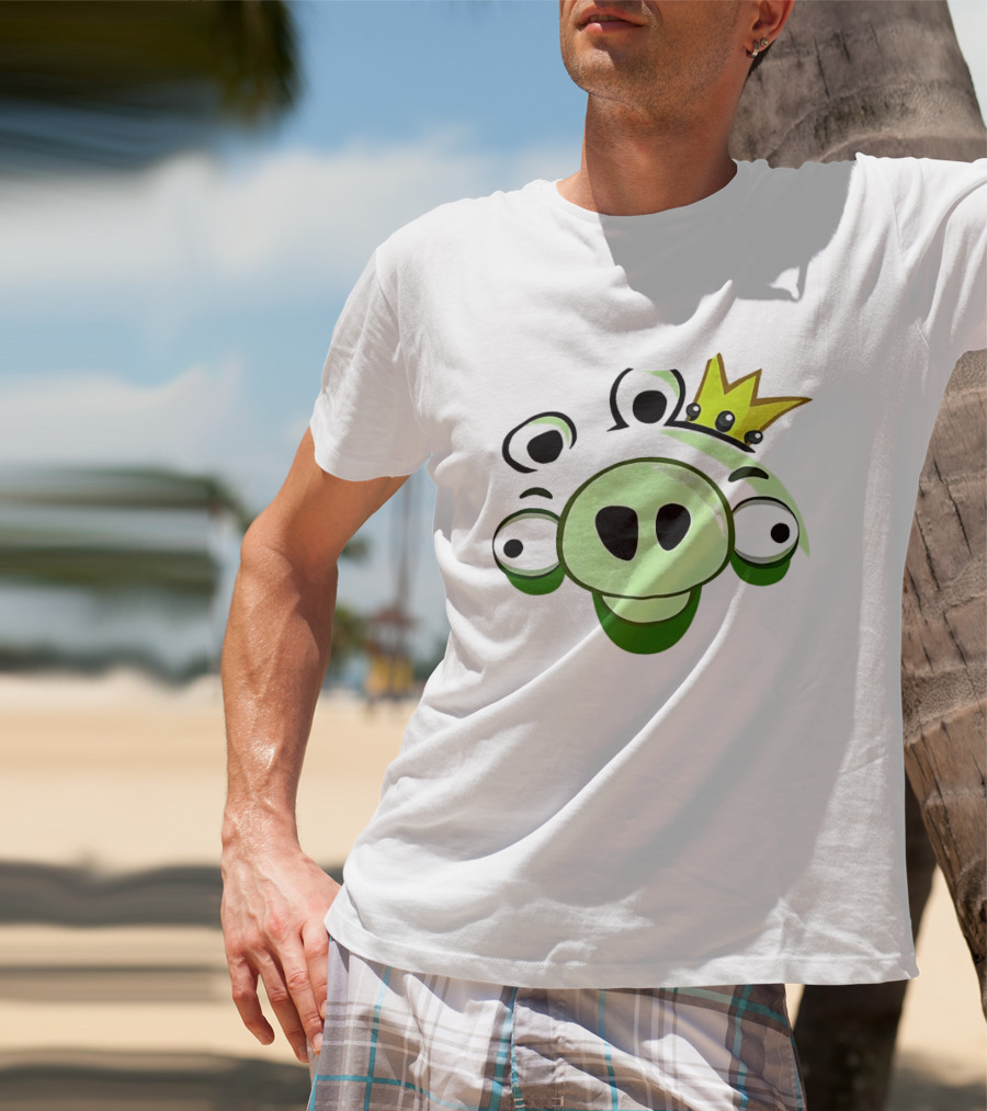 Angry Birds King Pig Big Face Green Crown T-Shirt