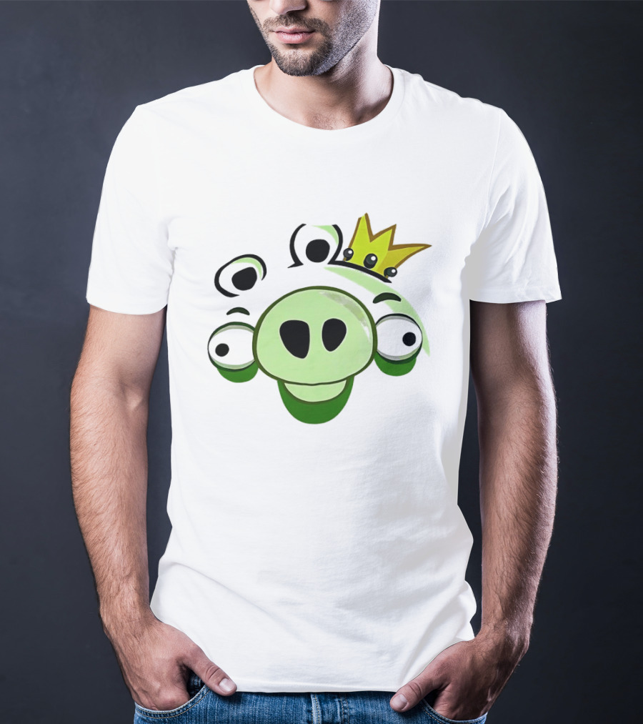 Angry Birds King Pig Big Face Green Crown T-Shirt
