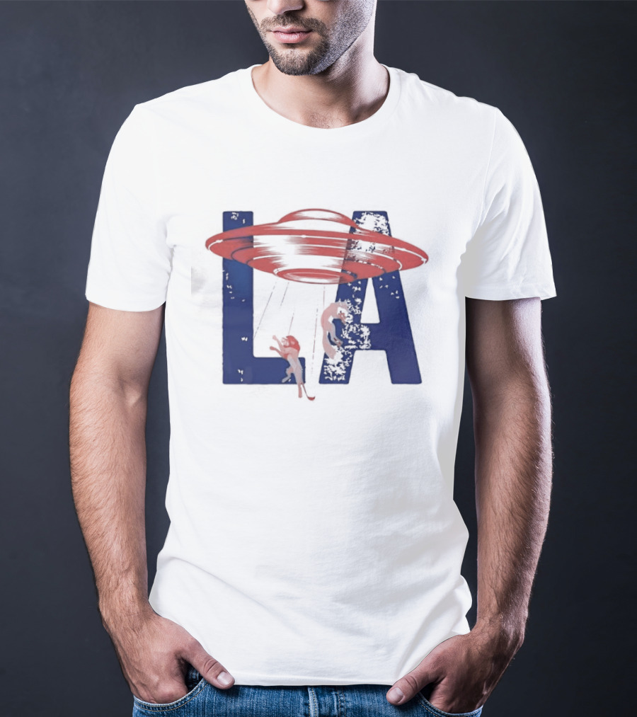 Los Angeles Spaceship Over LA Bold Letters T-Shirt