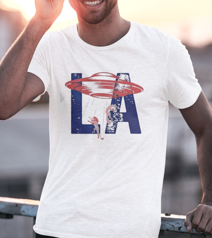 Los Angeles Spaceship Over LA Bold Letters T-Shirt