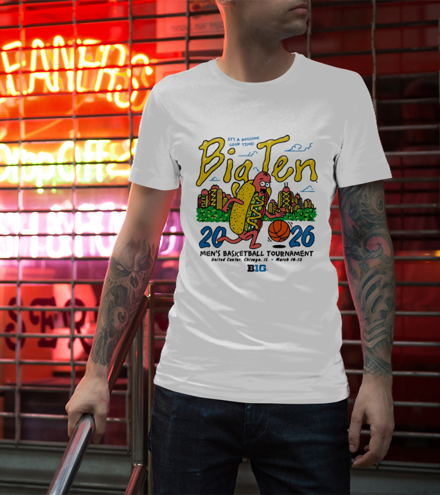 Big Ten 2026 Men's Basketball Tournament United Center Chicago March 11 15 Hot Dog Cityscape Basketball T-Shirt