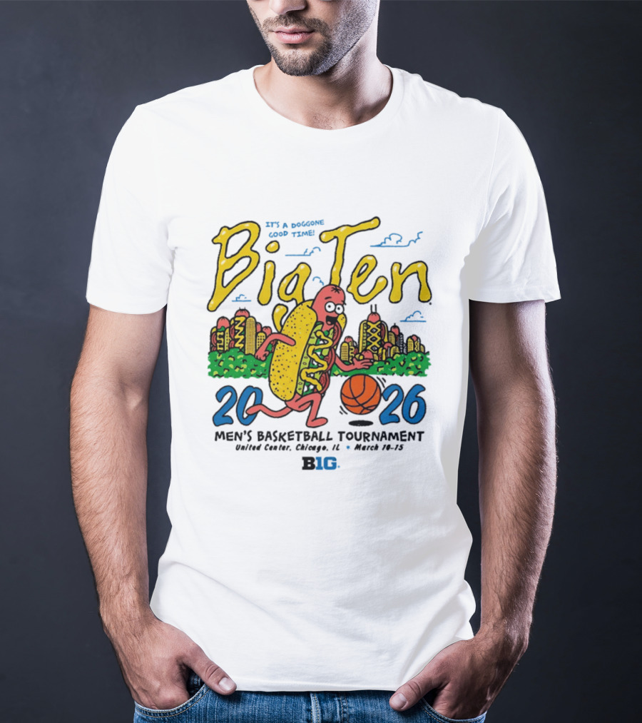 Big Ten 2026 Men's Basketball Tournament United Center Chicago March 11 15 Hot Dog Cityscape Basketball T-Shirt