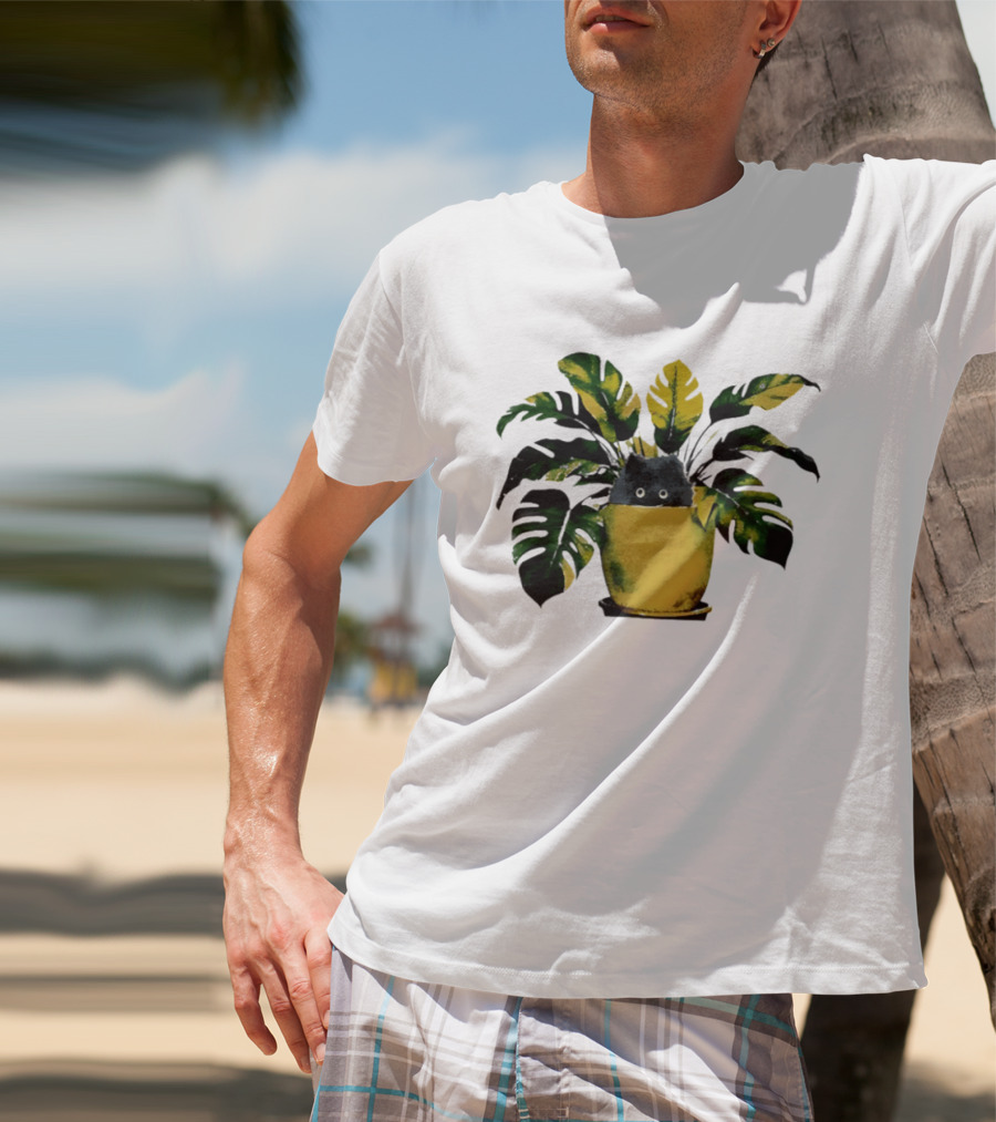 Cat In Monstera Potted Plant T-Shirt