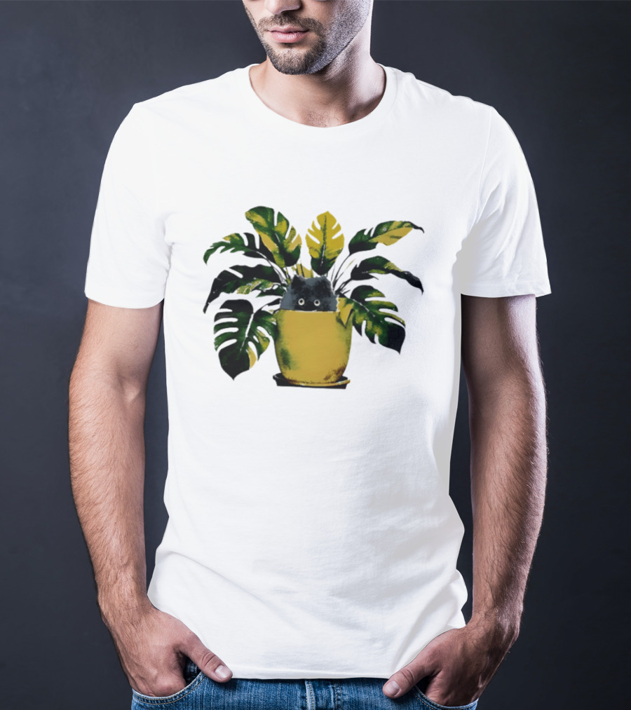 Cat In Monstera Potted Plant T-Shirt
