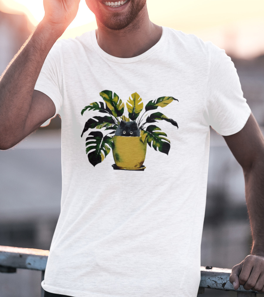 Cat In Monstera Potted Plant T-Shirt