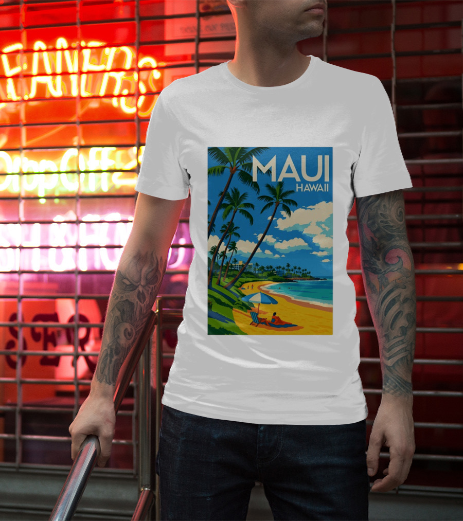 Maui Hawaii Palm Trees Beach Scene T-Shirt
