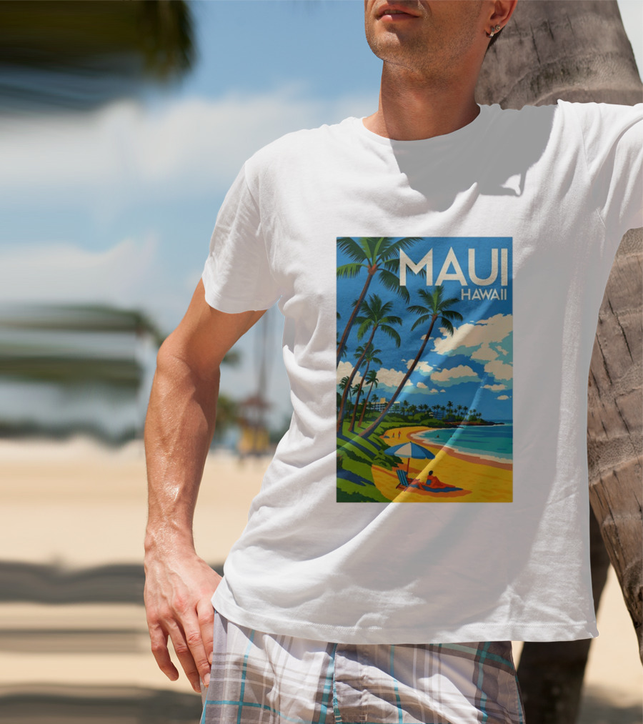 Maui Hawaii Palm Trees Beach Scene T-Shirt