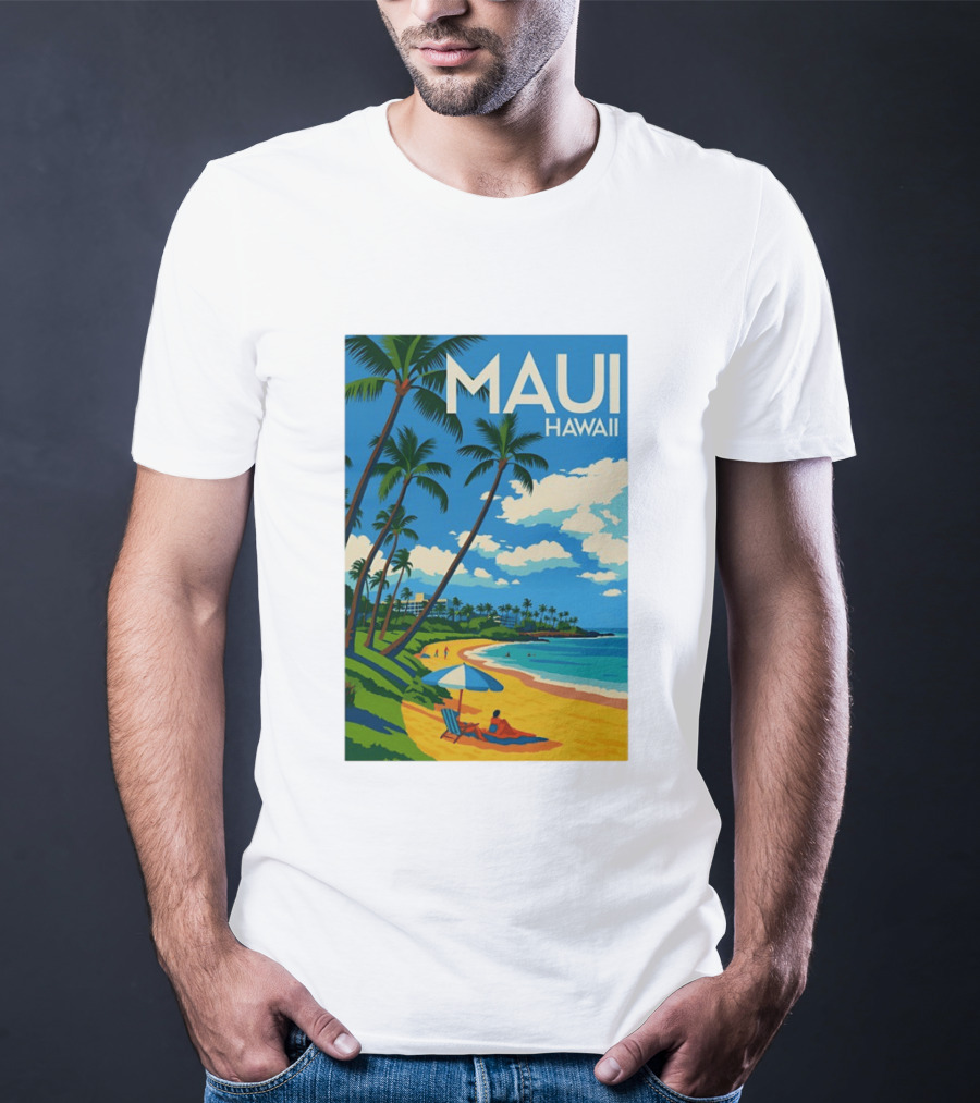Maui Hawaii Palm Trees Beach Scene T-Shirt