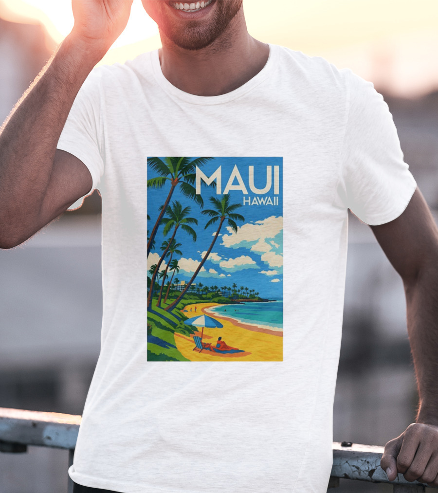 Maui Hawaii Palm Trees Beach Scene T-Shirt