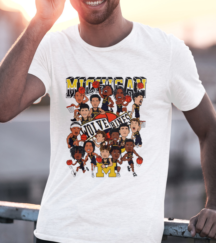 Michigan Wolverines Basketball Caricature 2026 Team Players T-Shirt
