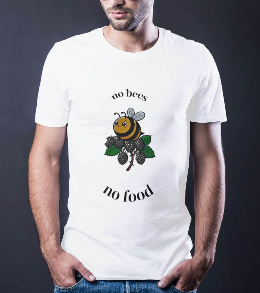 No Bees No Food Cute Bee On Leaf T-Shirt