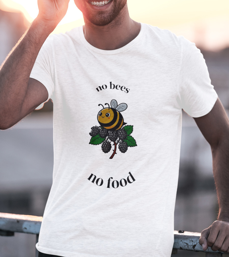 No Bees No Food Cute Bee On Leaf T-Shirt
