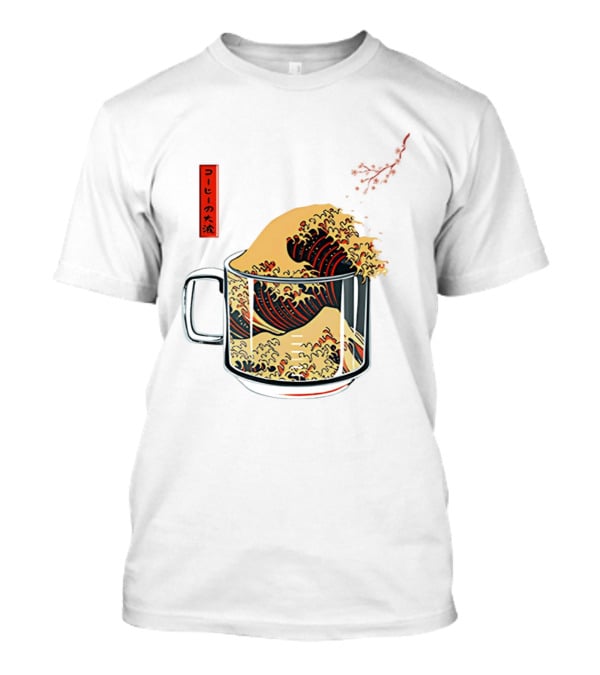 The Great Wave Of Coffee In A Cup With Japanese T-Shirt
