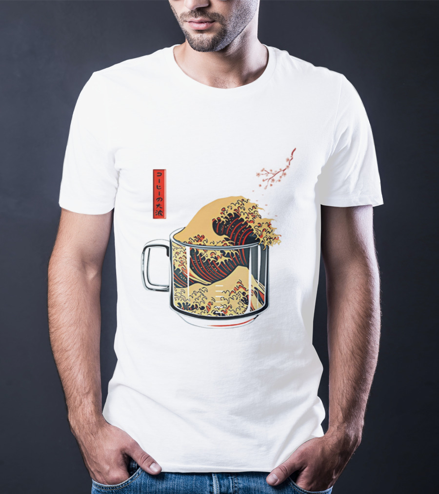 The Great Wave Of Coffee In A Cup With Japanese T-Shirt