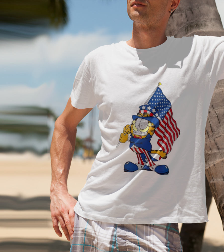 Orange Cat 250 Years Of Freedom Garfield Uncle Sam American Flag T-Shirt