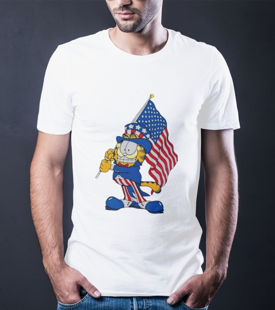 Orange Cat 250 Years Of Freedom Garfield Uncle Sam American Flag T-Shirt