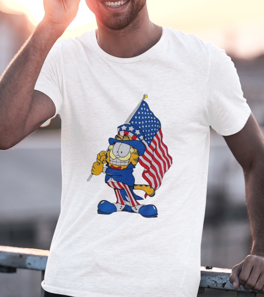 Orange Cat 250 Years Of Freedom Garfield Uncle Sam American Flag T-Shirt