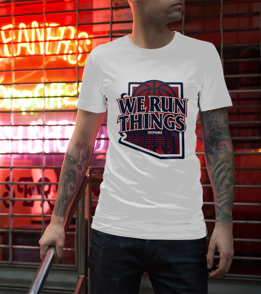 PHNX We Run Things Cactus Basketball Desert Scene T-Shirt
