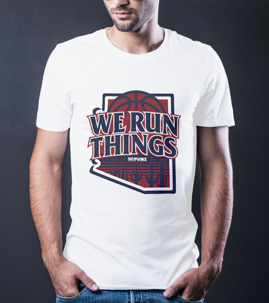 PHNX We Run Things Cactus Basketball Desert Scene T-Shirt