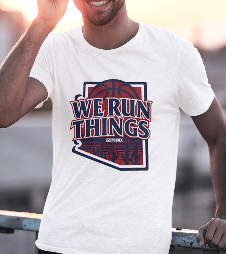 PHNX We Run Things Cactus Basketball Desert Scene T-Shirt