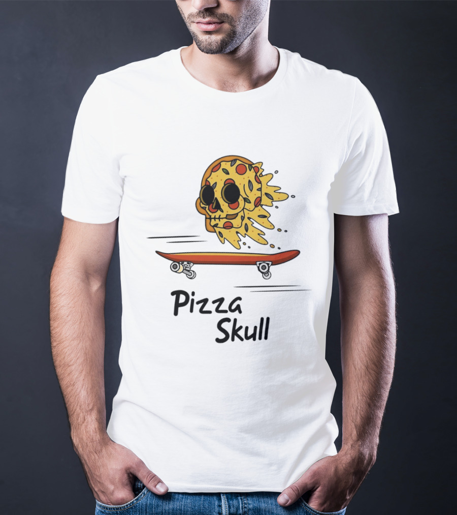 Pizza Skull Melting Slice Skateboard T-Shirt