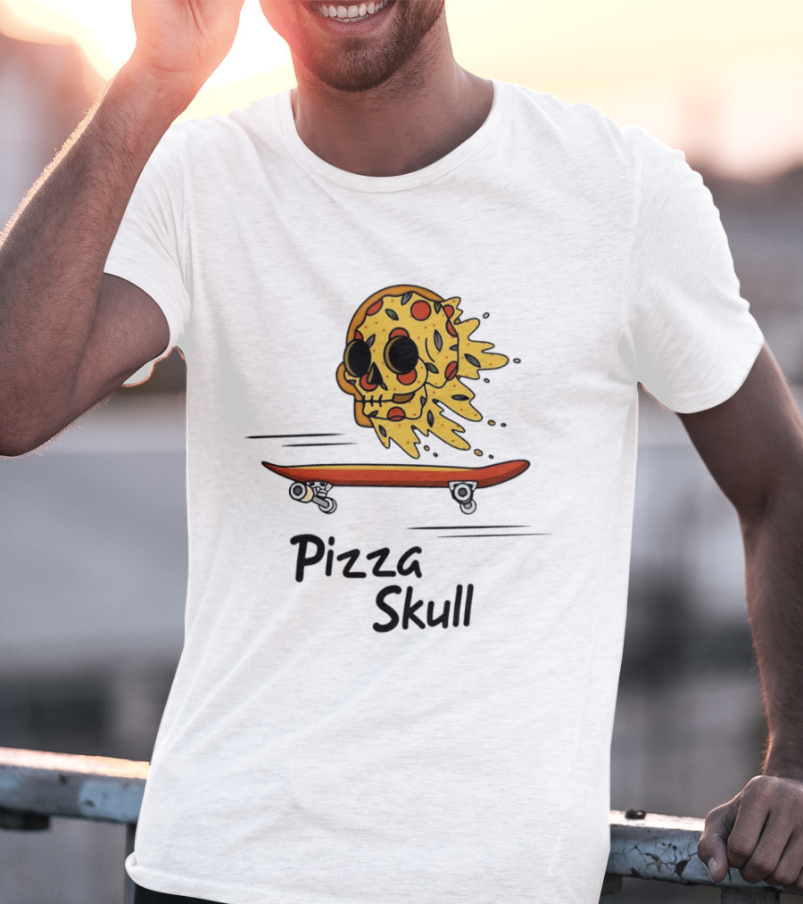 Pizza Skull Melting Slice Skateboard T-Shirt
