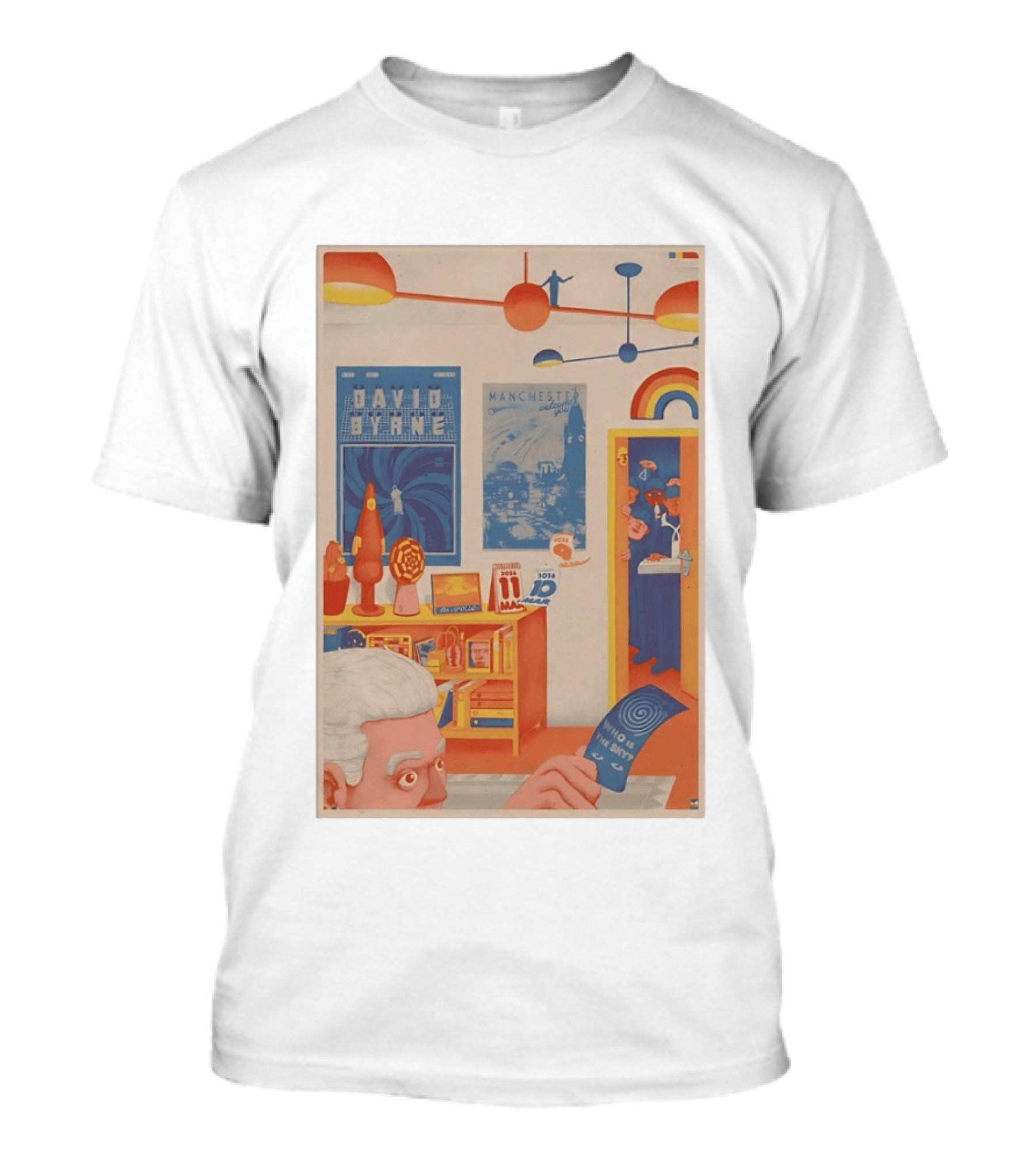 David Byrne O2 Apollo Manchester UK March 10 11 2026 Lobby Scene With Bold Colors And Retro Vibe T-Shirt