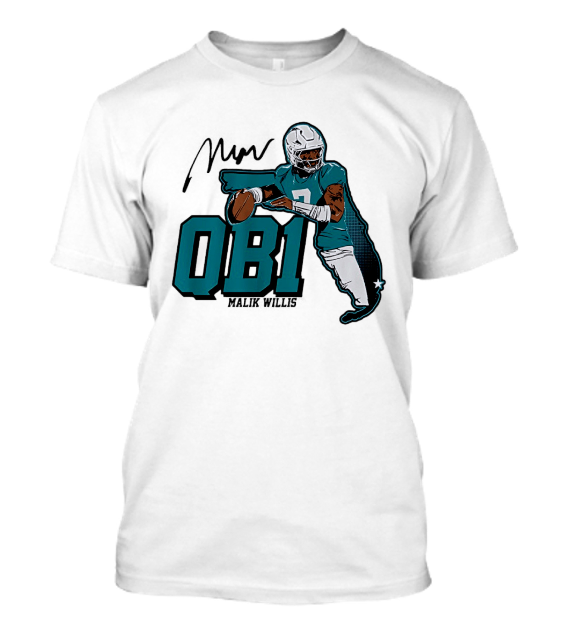 Malik Willis QB1 Miami Dolphins Quarterback 7 Football T-Shirt