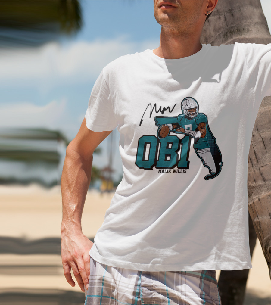 Malik Willis QB1 Miami Dolphins Quarterback 7 Football T-Shirt