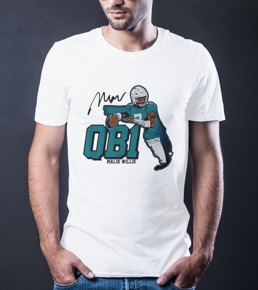 Malik Willis QB1 Miami Dolphins Quarterback 7 Football T-Shirt