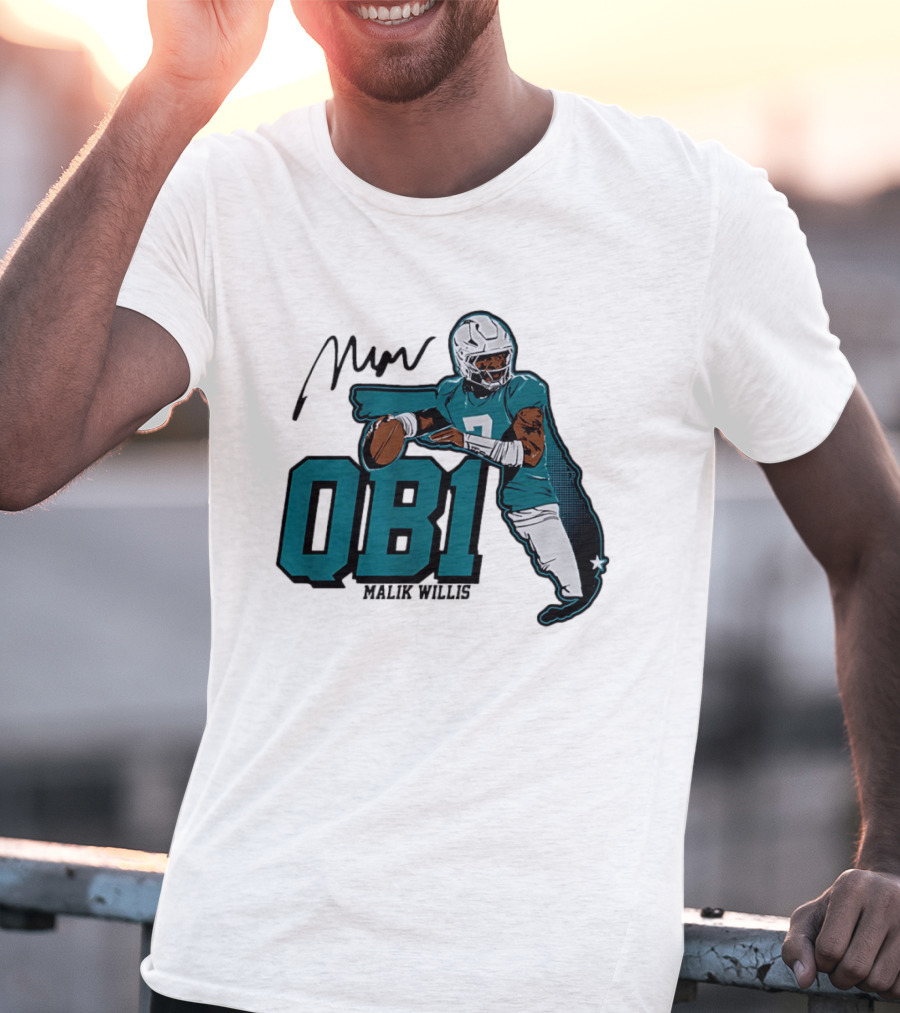 Malik Willis QB1 Miami Dolphins Quarterback 7 Football T-Shirt