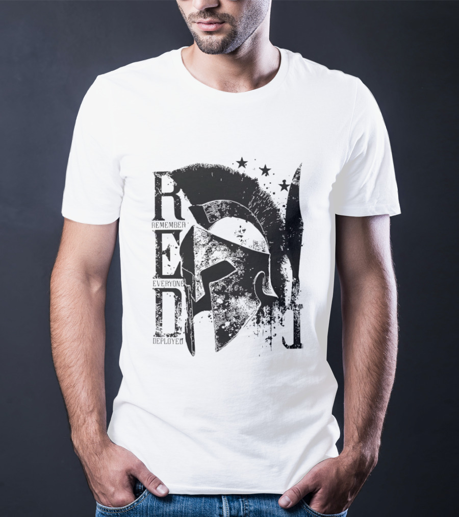 R.E.D. Remember Everyone Deployed Spartan Helmet Stars T-Shirt