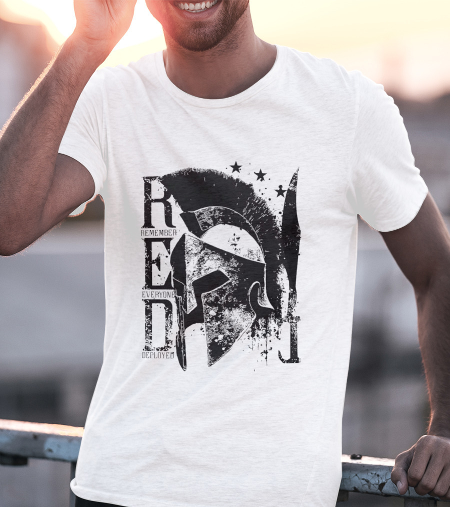 R.E.D. Remember Everyone Deployed Spartan Helmet Stars T-Shirt