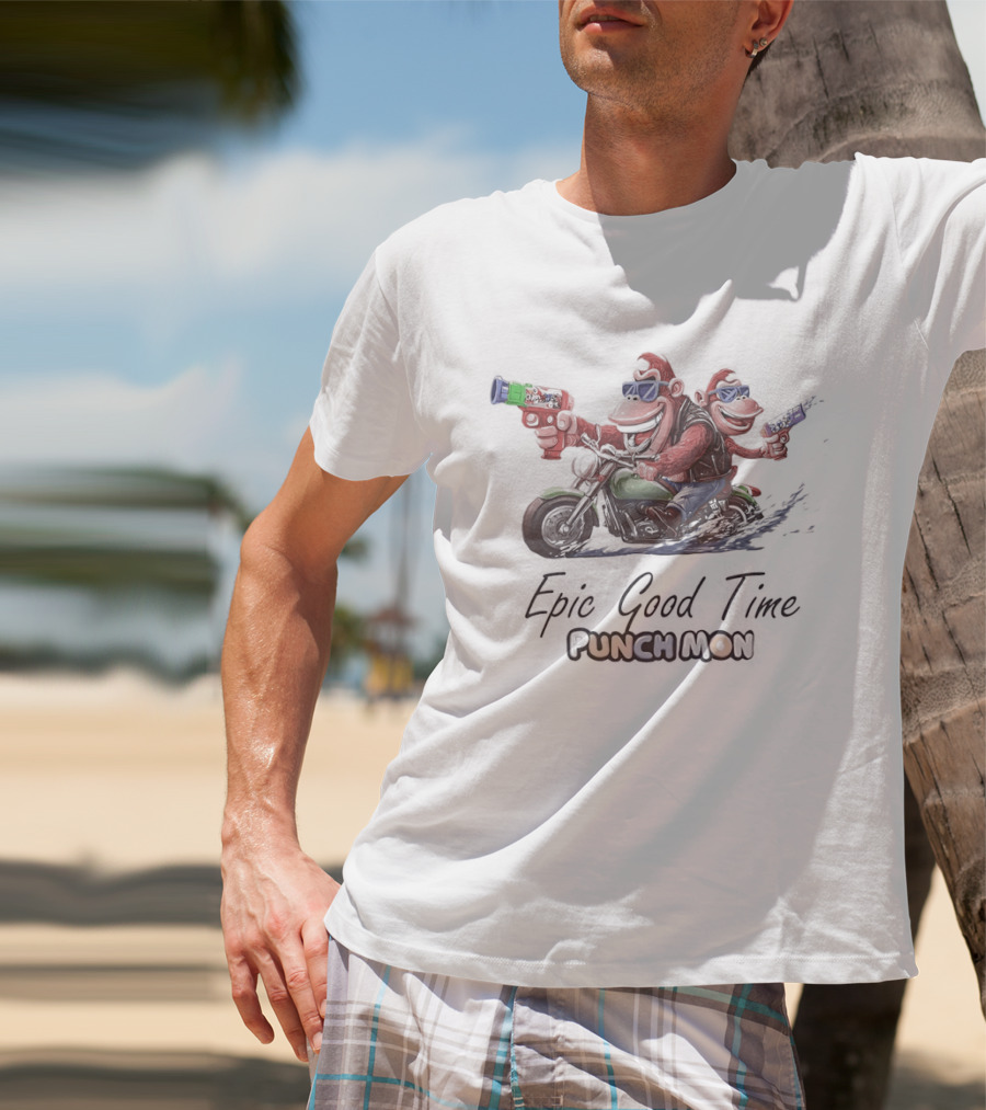 Epic Good Time Punch Mon Motorcycle Monkeys Fun Adventure T-Shirt
