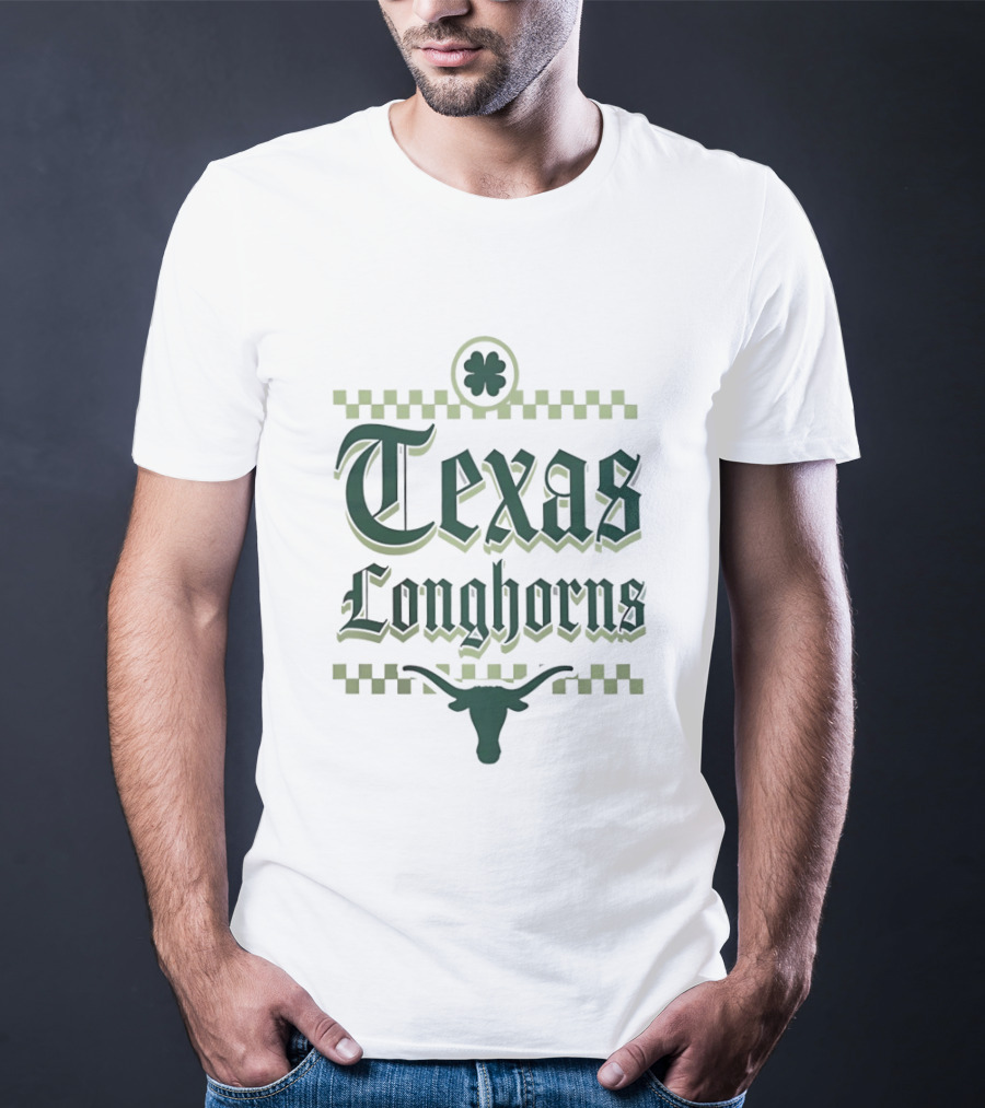 Texas Longhorns St Patrick's Day Clover Shamrock Checkerboard T-Shirt
