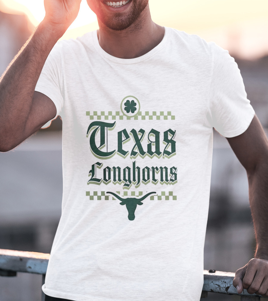 Texas Longhorns St Patrick's Day Clover Shamrock Checkerboard T-Shirt