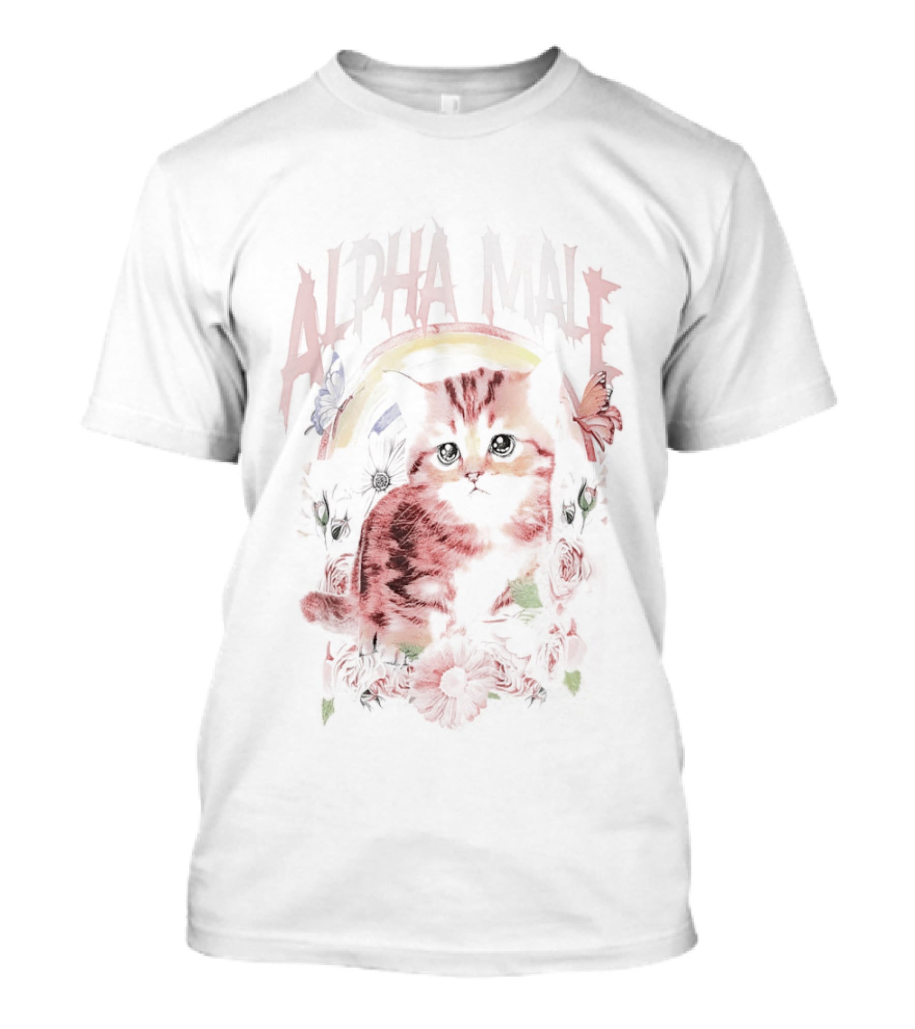 Alpha Male Cat With Floral And Butterfly T-Shirt