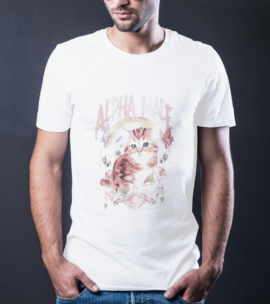 Alpha Male Cat With Floral And Butterfly T-Shirt