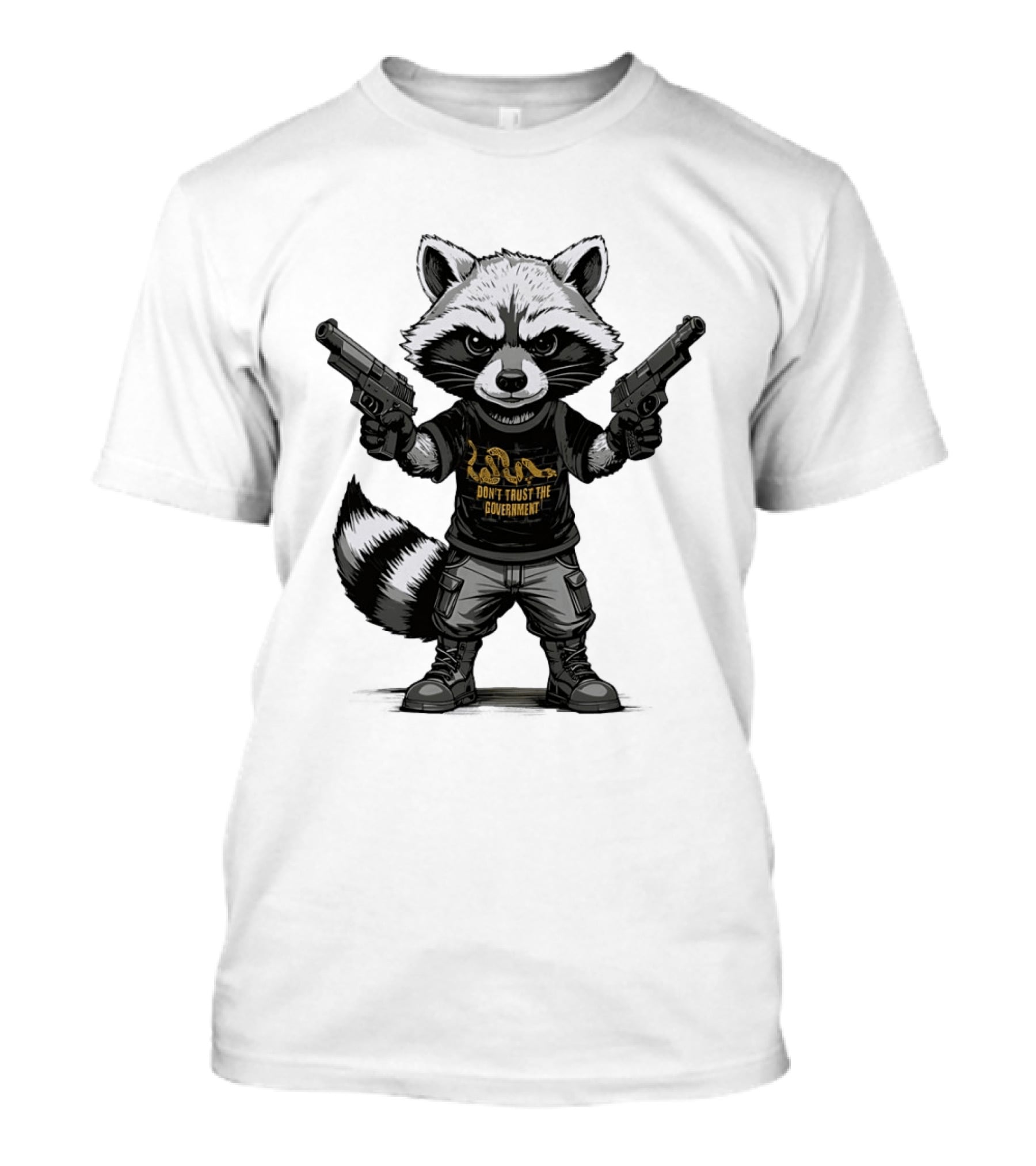 Raccoon With Dual Guns Don't Trust The Government Snake T-Shirt