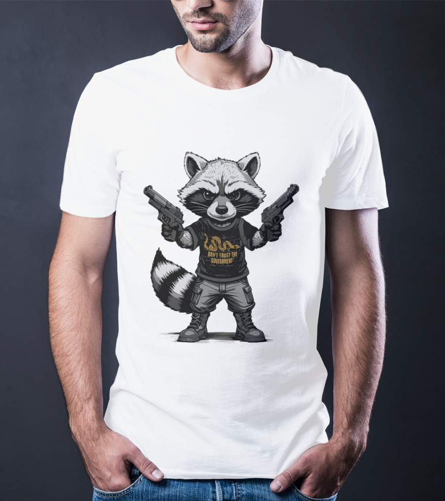 Raccoon With Dual Guns Don't Trust The Government Snake T-Shirt