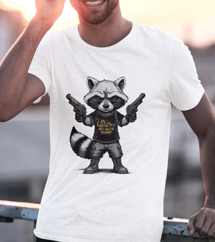 Raccoon With Dual Guns Don't Trust The Government Snake T-Shirt