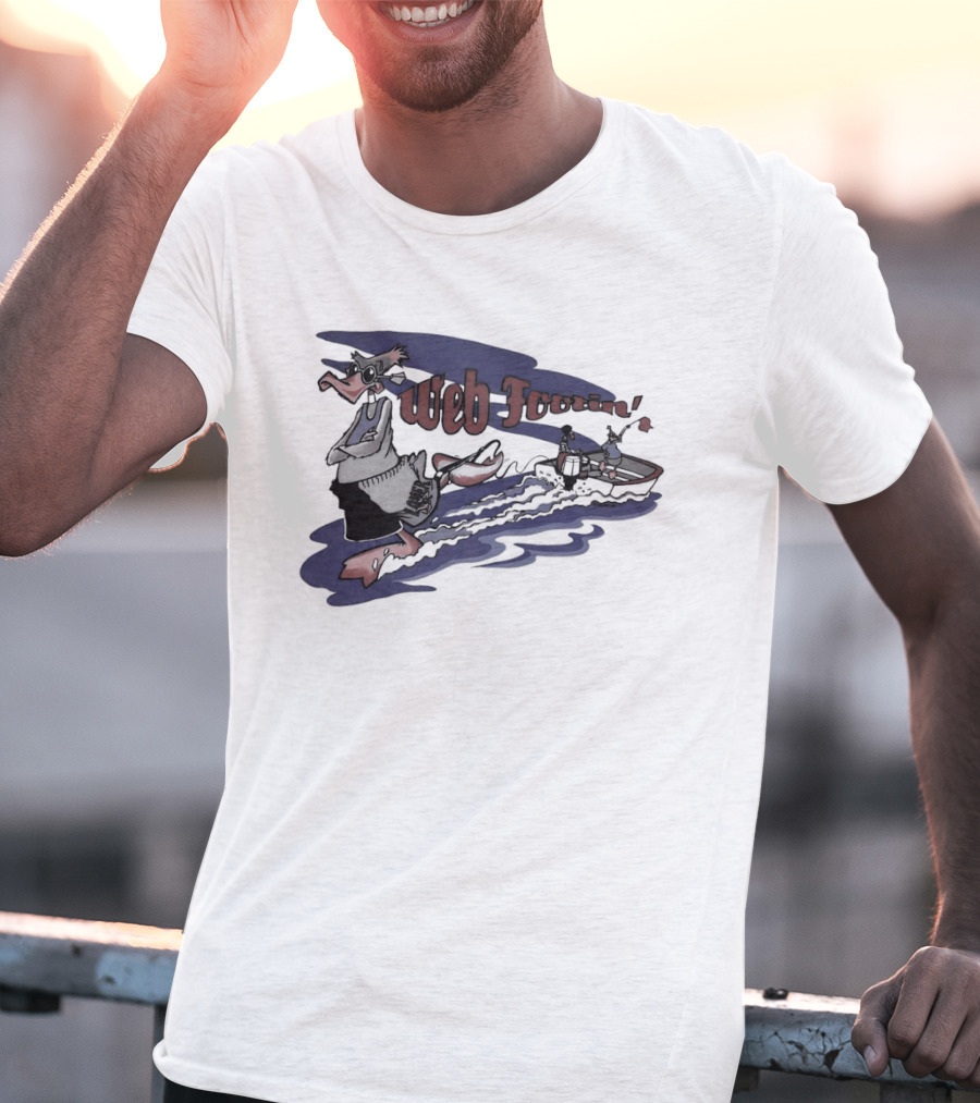 Web Footin' Cartoon Duck Boating Adventure T-Shirt