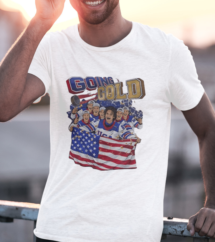 GOING GOLD USA Hockey Team Celebration With Flag T-Shirt